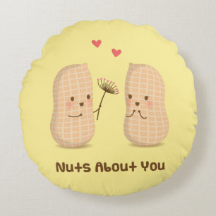 Cute Peanuts Nuts About You Pun Love Humour Round Cushion