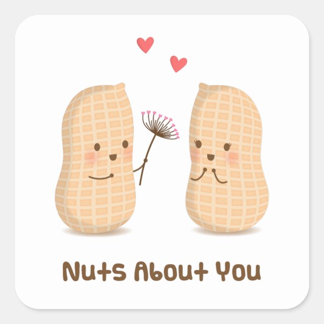 Cute Peanuts Nuts About You Pun Love Humour Square Sticker (Front)