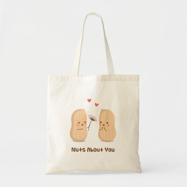 Cute Peanuts Nuts About You Pun Love Humour Tote Bag (Front)
