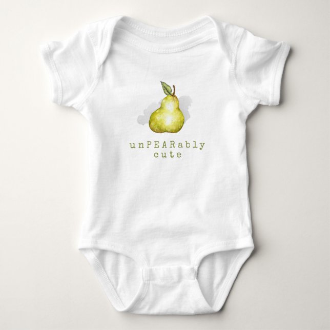 Cute Pear Fruit Pun Baby Bodysuit (Front)