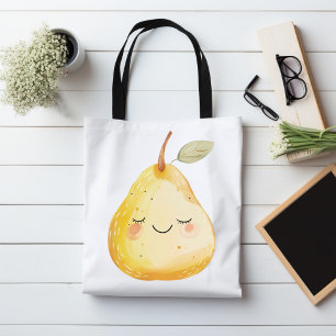 Cute Pear Illustration Tote Bag, Whimsical Fruit Bag