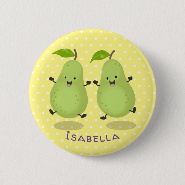 Cute pear pair cartoon illustration 6 cm round badge (Front)