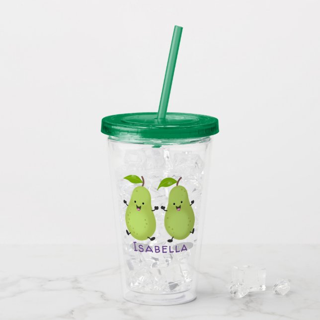 Cute pear pair cartoon illustration acrylic tumbler (Back Ice)