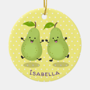 Cute pear pair cartoon illustration ceramic tree decoration