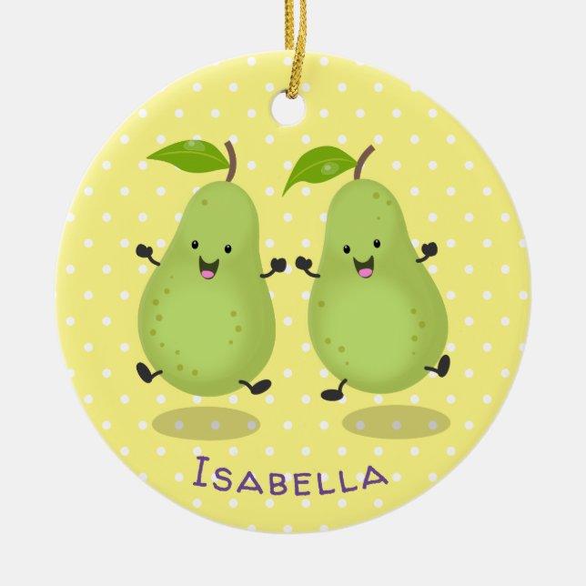 Cute pear pair cartoon illustration ceramic tree decoration (Front)