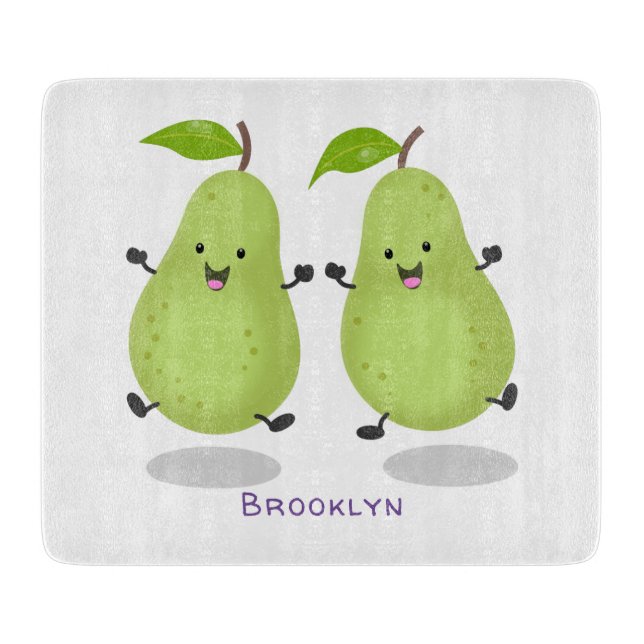 Cute pear pair cartoon illustration  cutting board (Front)