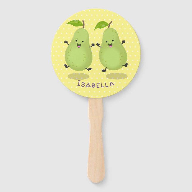 Cute pear pair cartoon illustration hand fan (Front)