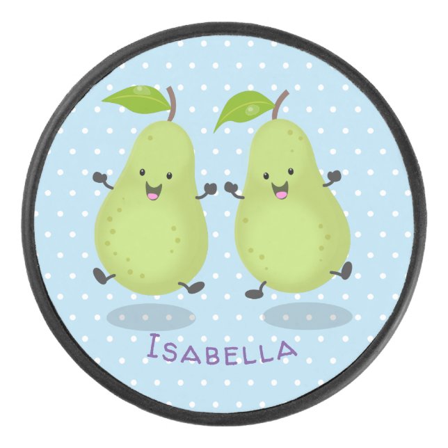 Cute pear pair cartoon illustration hockey puck (Front)
