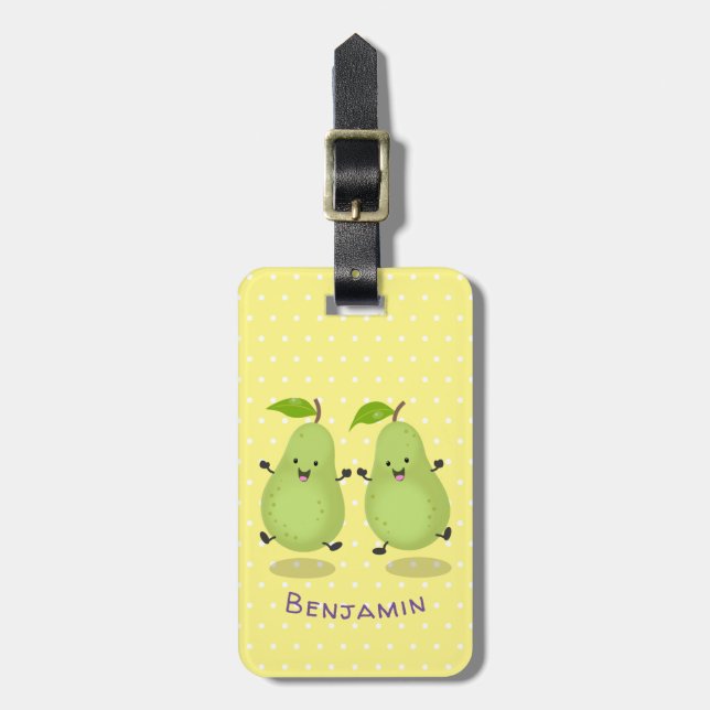 Cute pear pair cartoon illustration luggage tag (Front Vertical)