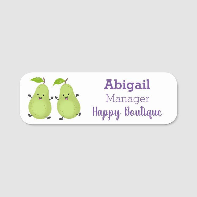 Cute pear pair cartoon illustration  name tag (Front)