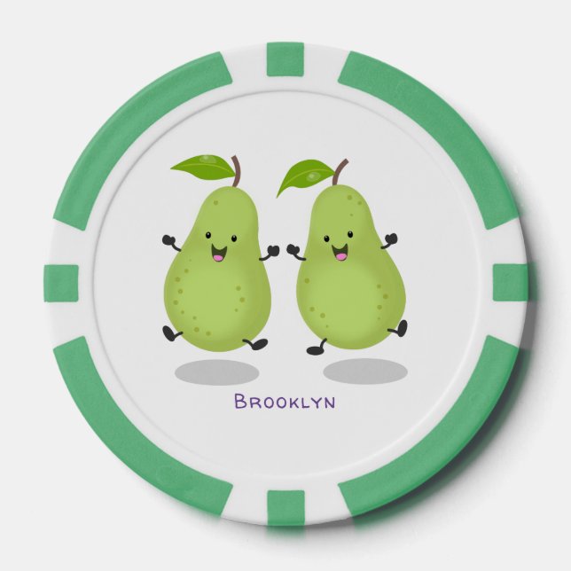 Cute pear pair cartoon illustration poker chips (Front)