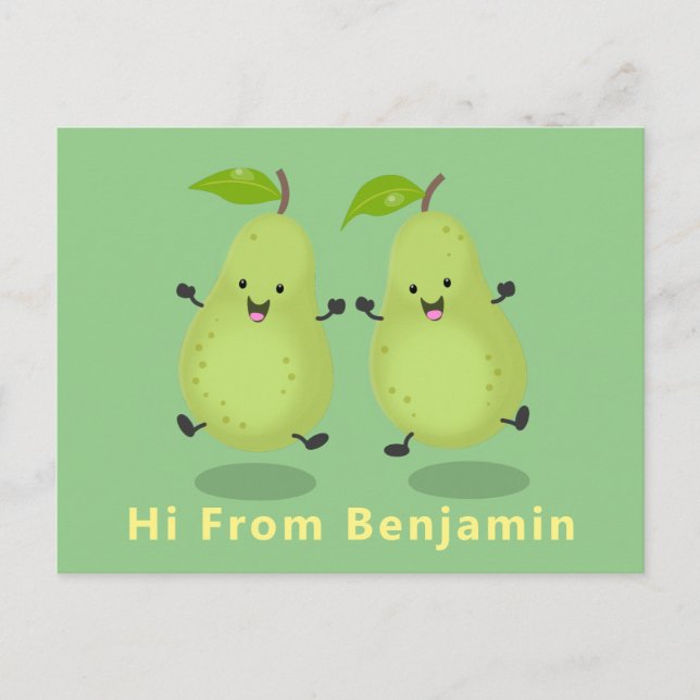 Cute pear pair cartoon illustration postcard (Front)