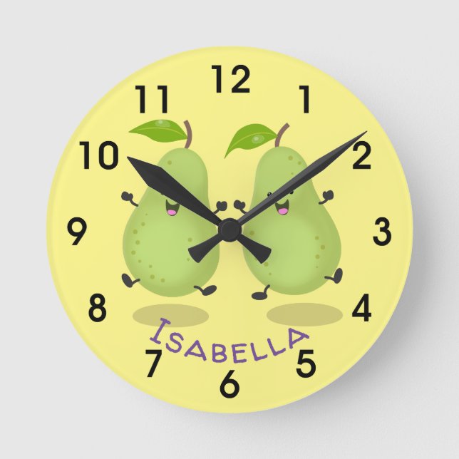 Cute pear pair cartoon illustration round clock (Front)