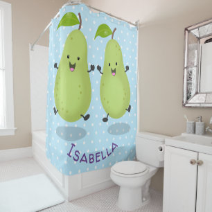 Cute pear pair cartoon illustration shower curtain