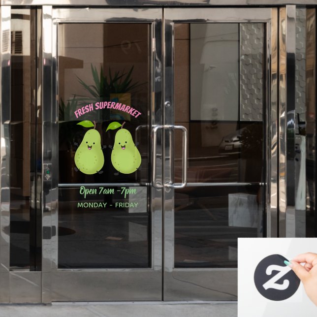 Cute pear pair cartoon illustration window cling (Office Door)