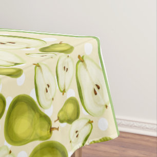 Cute Pear Slice Polka Dot & Chevron Green Tablecloth