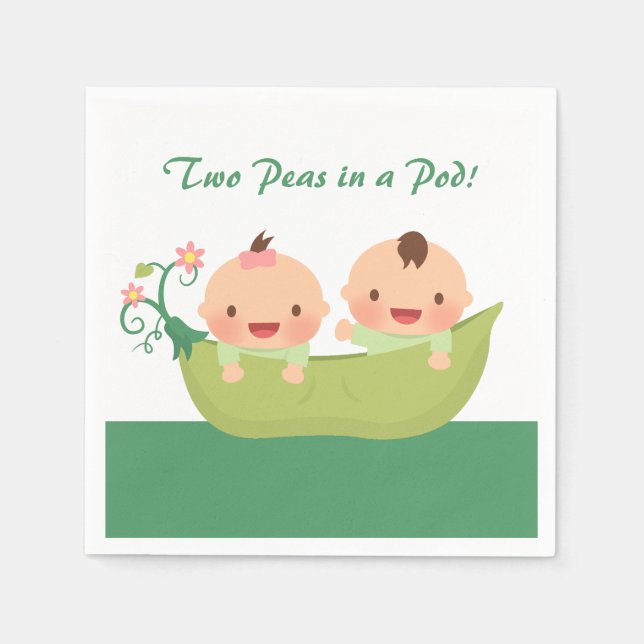 Cute Peas in a Pod Twin Baby Shower Supplies Napkin (Front)