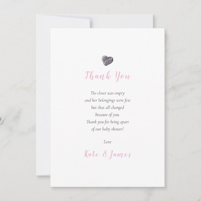 Cute Pebble Heart Baby Girl Thank You Poem Card (Front)