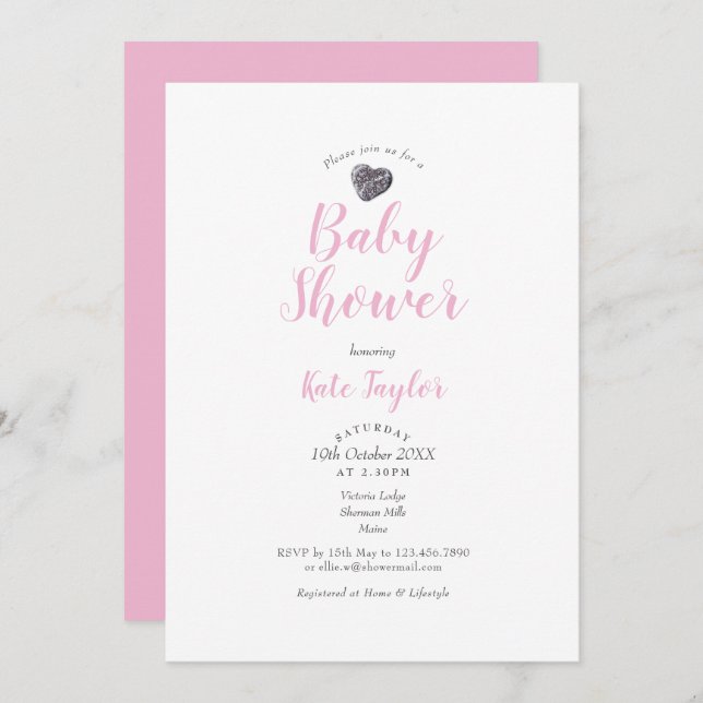 Cute Pebble Heart Baby Shower / Sprinkle Invitation (Front/Back)
