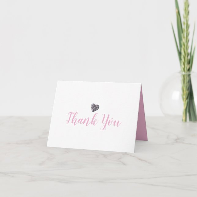 Cute Pebble Heart Pink Script Thank You Card (Front)