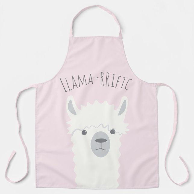 Cute Peek-a-boo Llama Llama-rrific Pink Funny Apron (Front)
