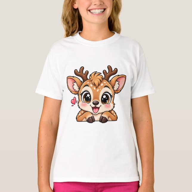 Cute Peekaboo Deer T-Shirt (Front)