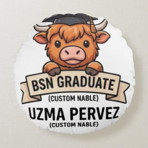 Cute Peekaboo Highland Cow BSN Graduate Custom Nam Round Cushion