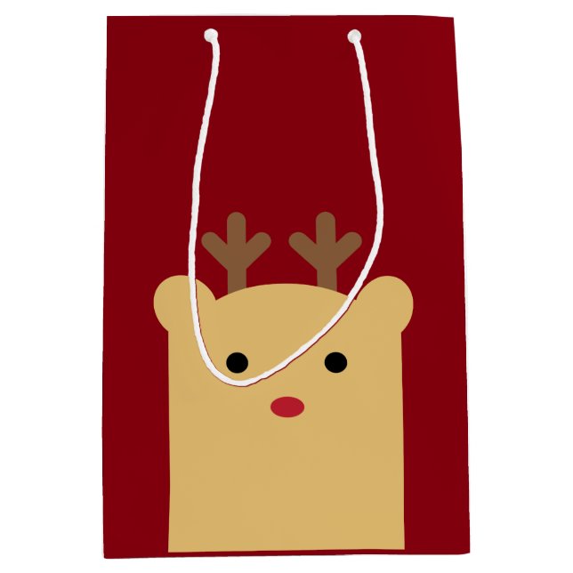 Cute Peekaboo Reindeer Holiday Gift Bag (Front)