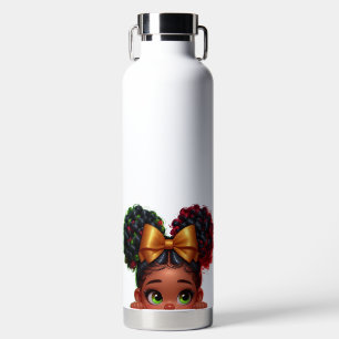 CUTE PEEKING AFRICAN AMERICAN GIRL WATER BOTTLE