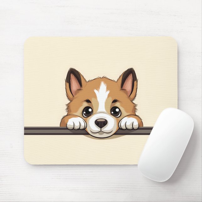 Cute Peeking Akita Dog Mouse Mat (With Mouse)