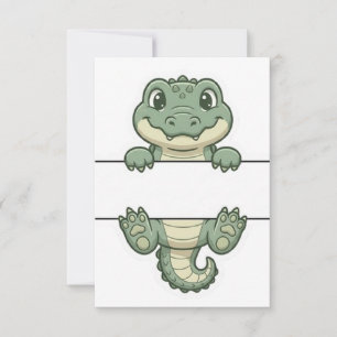 Cute Peeking Alligator Crocodile Name Frame Split Thank You Card