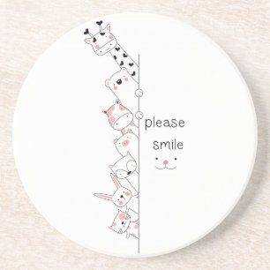 Cute Peeking Animals "Please Smile" Whimsical Spir Coaster