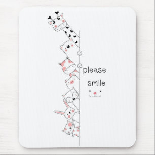 Cute Peeking Animals "Please Smile" Whimsical Spir Mouse Mat