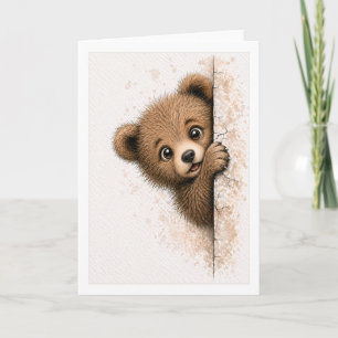 Cute Peeking Bear Blank Watercolor Animal Card