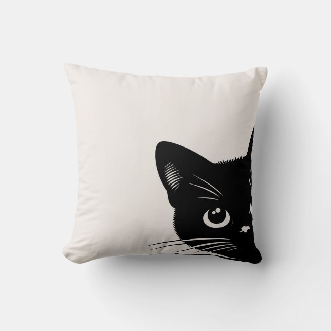 Cute Peeking Black Cat Cushion (Front)