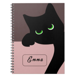 Cute Peeking Black Cat Custom Purple Notebook