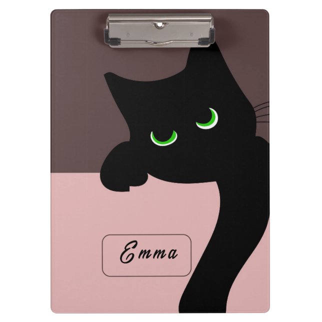 Cute Peeking Black Cat Monogram Purple Clipboard (Front)