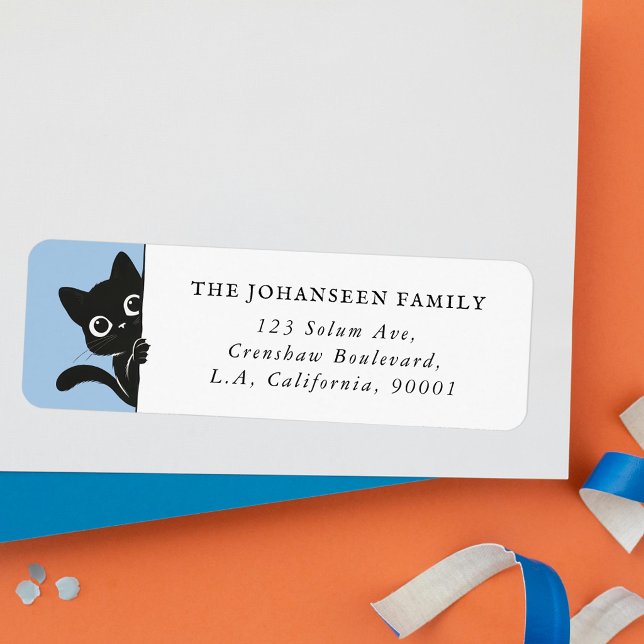 Cute Peeking Black Cat Return Address (Creator Uploaded)