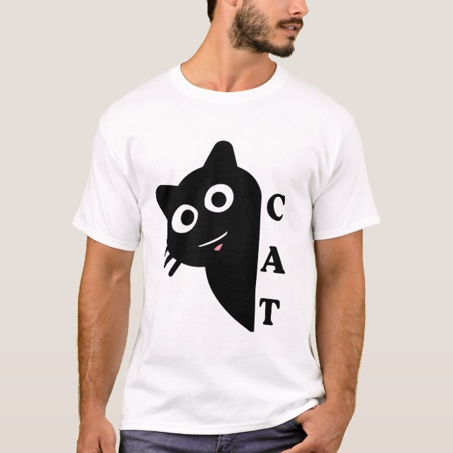  Cute Peeking Black Cat T-Shirt (Front)