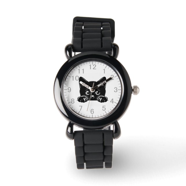 Cute Peeking Black Cat Watch (Front)