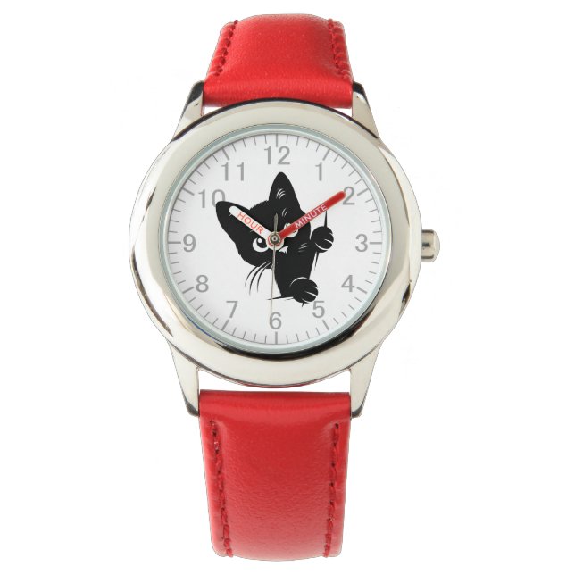 Cute Peeking Black Cat Watch (Front)