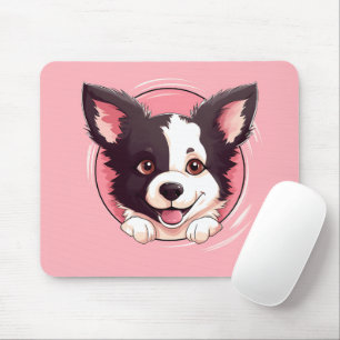 Cute Peeking Border Collie Dog Mouse Mat