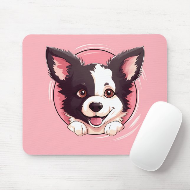 Cute Peeking Border Collie Dog Mouse Mat (With Mouse)