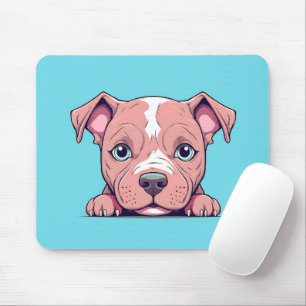 Cute Peeking Bull Terrier Dog Mouse Mat