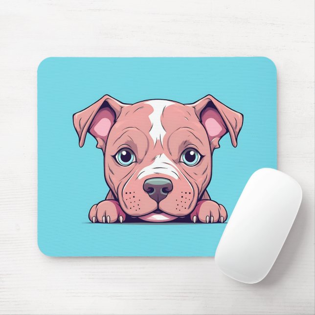 Cute Peeking Bull Terrier Dog Mouse Mat (With Mouse)