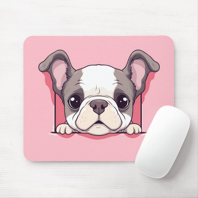 Cute Peeking Bulldog Mouse Mat (With Mouse)