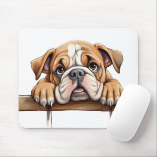 Cute Peeking Bulldog Mouse Mat