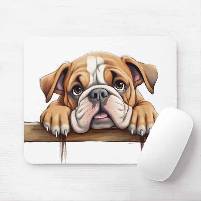 Cute Peeking Bulldog Mouse Mat (With Mouse)