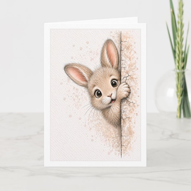 Cute Peeking Bunny Blank Watercolor Rabbit Card (Front)