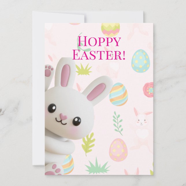 Cute Peeking Bunny Hoppy Easter Holiday Card (Front)